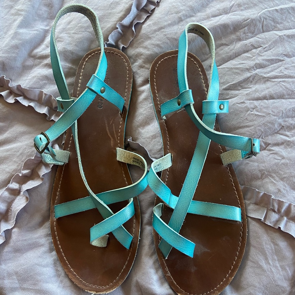 Blue and brown sandals